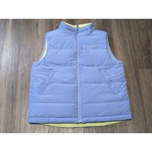 LL Bean Kids Reversible Down Puffer Vest Blue Yellow Size‎ M 10-12 Winter Warm